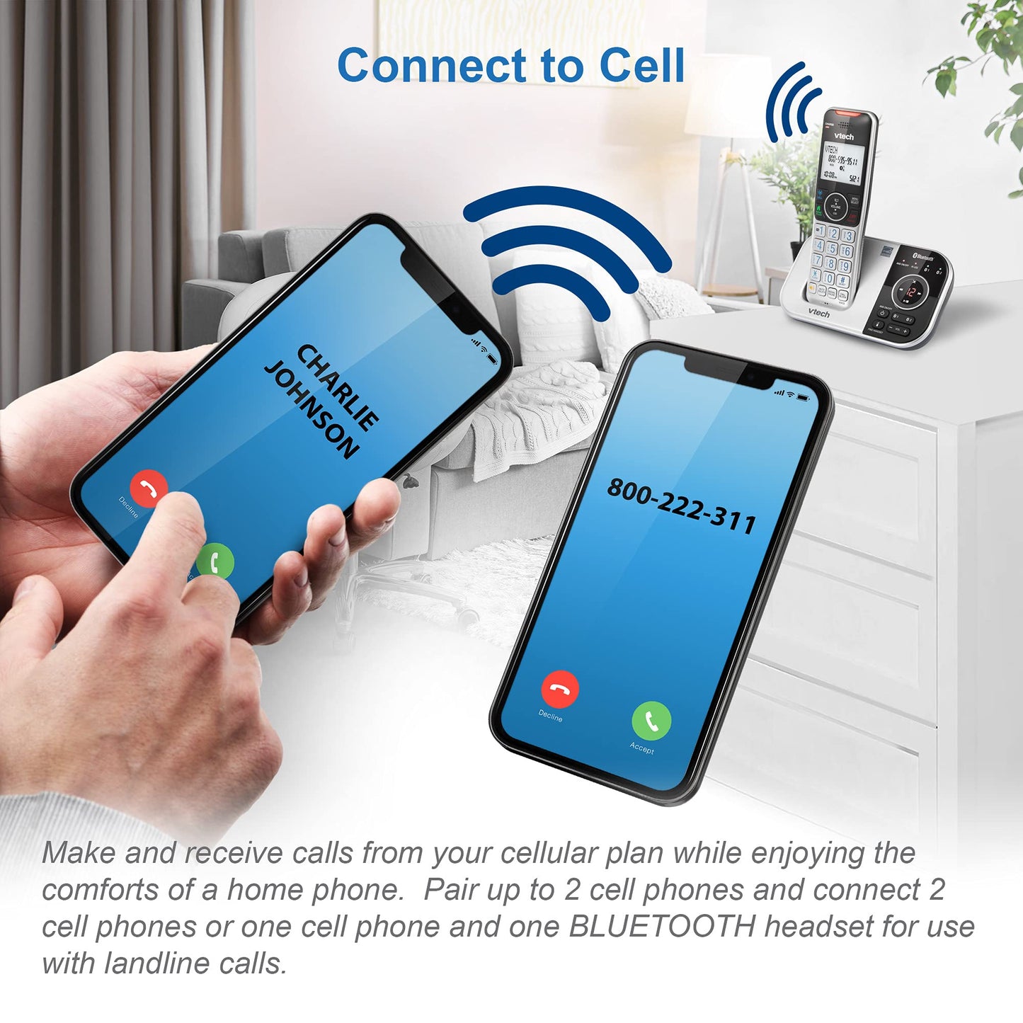 VTech VS112-4 Bluetooth 4 Handset Cordless Phone for Home with Answering Machine, Call Blocking, Caller ID, Intercom and Connect to Cell