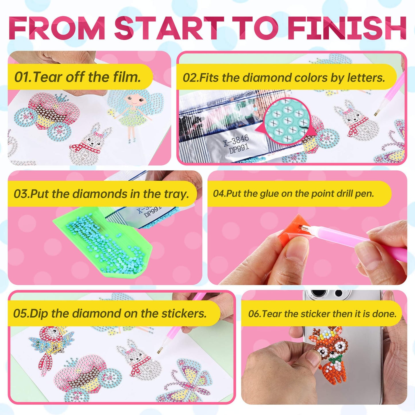 Cymbana Diamond Painting Kits for Kids 18 Pcs Princess and Their Buddy Gem Art Sticker for Kids Ages 6-8 8-12 Contains Unicorn, Mermaid