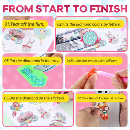 Cymbana Diamond Painting Kits for Kids 18 Pcs Princess and Their Buddy Gem Art Sticker for Kids Ages 6-8 8-12 Contains Unicorn, Mermaid