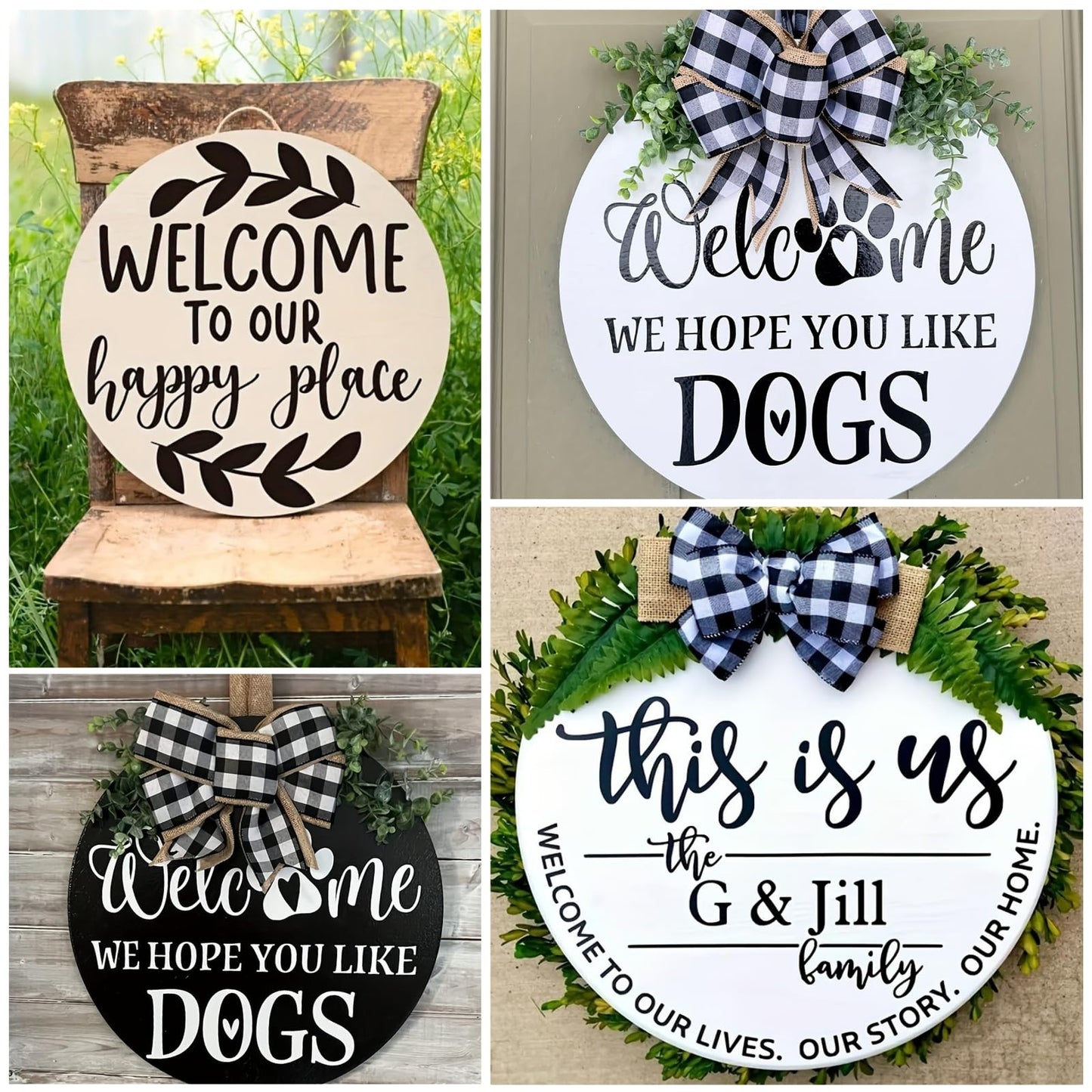Welcome Stencils for Painting on Wood, 12” Round Stencils for Painting, Stencil for Crafts Reusable Drawing Templates for Door Hanger, Porch Wood Sign, Welcome Mat
