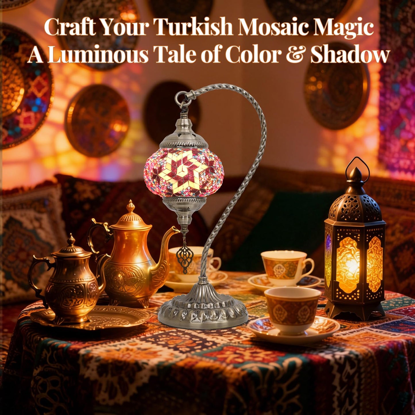 BOHMR DIY Turkish Mosaic Lamp Kit for Adults,Swan-Neck Stained Glass Lamp Making Kit- Easy,Fun,No Experience Needed, Mosaic Art & Craft Project Kits for Adults & Teens,Make Your Own Table Lamp,Purple