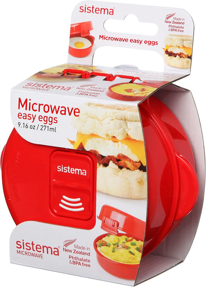 270 ml 1 Count Sistema Easy Eggs Microwave Egg Cooker Egg Poacher with Steam Release Vent BPA-Free Red