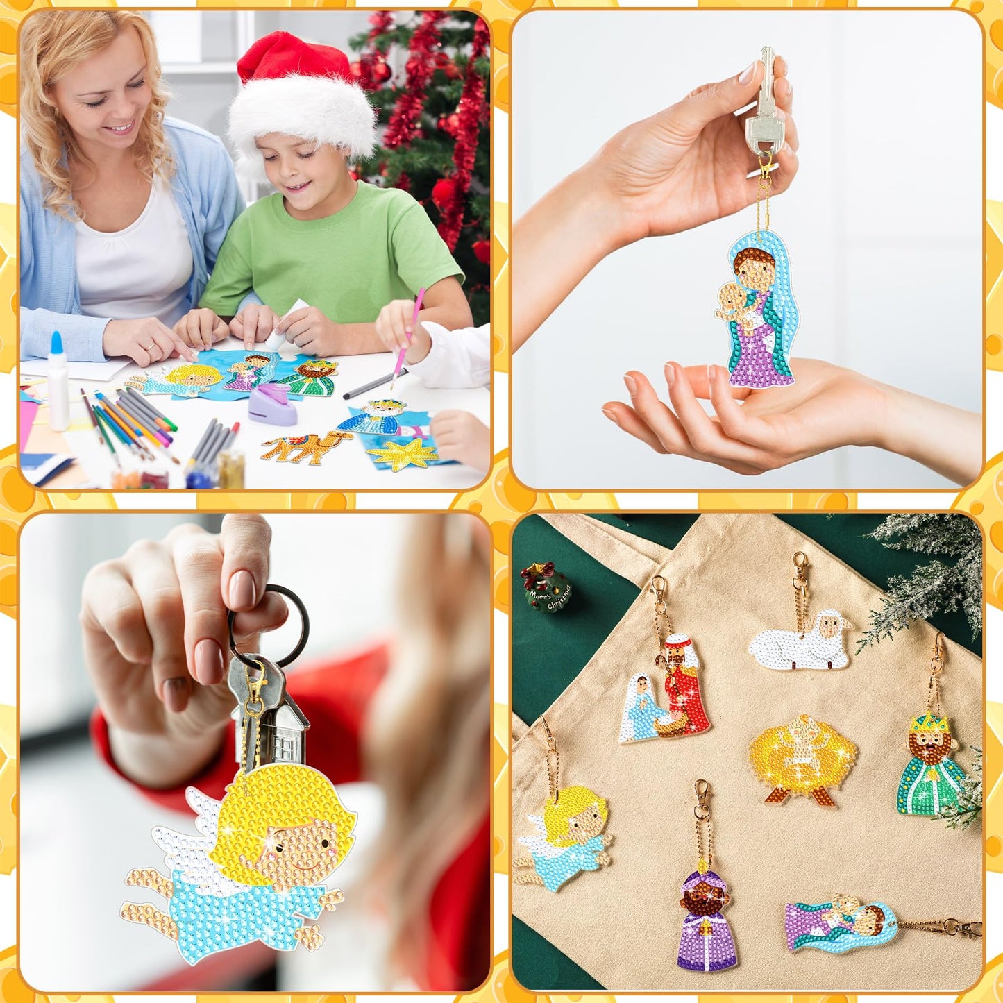 BBTO 15 Piece Christmas Diamond Art Keychains & Ornaments - Nativity Scene Kits for Xmas DIY Crafts