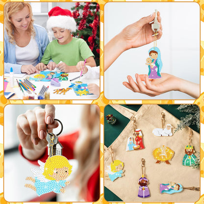 BBTO 15 Piece Christmas Diamond Art Keychains & Ornaments - Nativity Scene Kits for Xmas DIY Crafts
