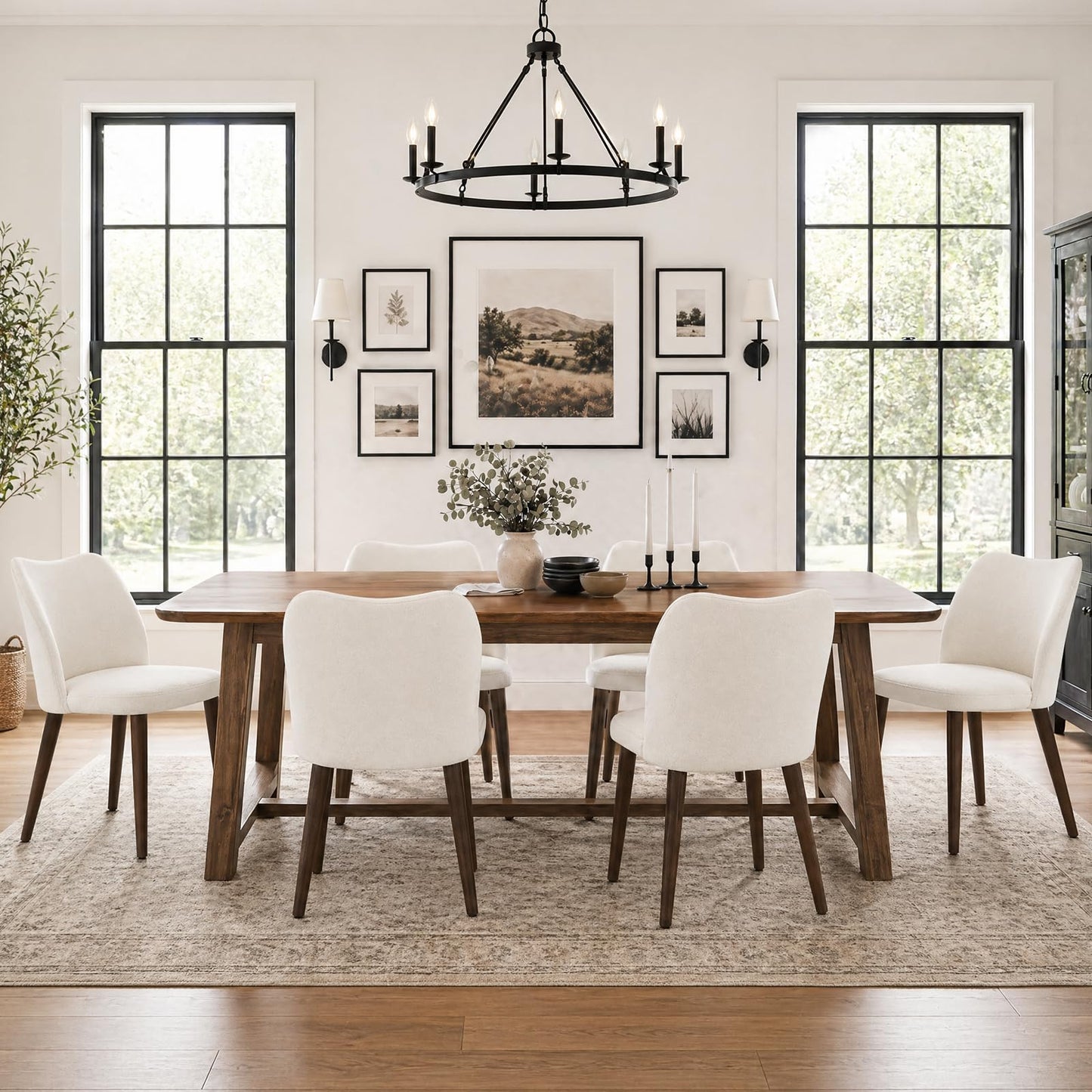 COLAMY Dining Chairs Set of 6, Upholstered Fabric Kitchen Chairs with Curved Back, Padded Seat and Solid Wood Legs, Modern Dining Chair for Kitchen Dining Room, Beige