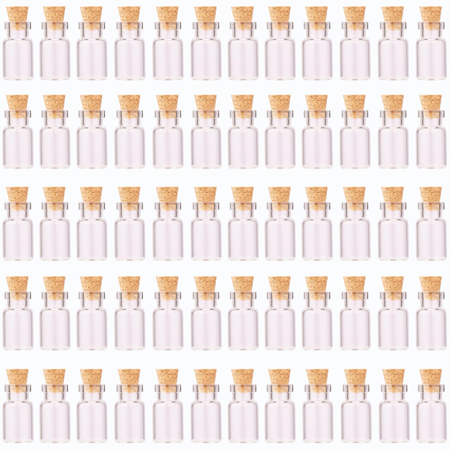 MaxMau 64pcs 1ml Tiny Vials with Cork Stoppers and Eye Screws,Mini Glass Bottles Small Jars for DIY Art Crafts Project Jewelry Pendant Party Favors