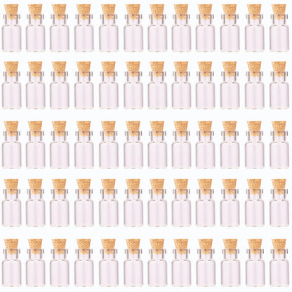 MaxMau 64pcs 1ml Tiny Vials with Cork Stoppers and Eye Screws,Mini Glass Bottles Small Jars for DIY Art Crafts Project Jewelry Pendant Party Favors