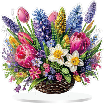 ZeeLionArt Tabletop Diamond Art Painting Kit for Adult,Flowers DIY Special Shaped Rhinestone Desk Placement Ornament,Home Stand Up Gem Painting Craft Kit,Gift,Double Sided.