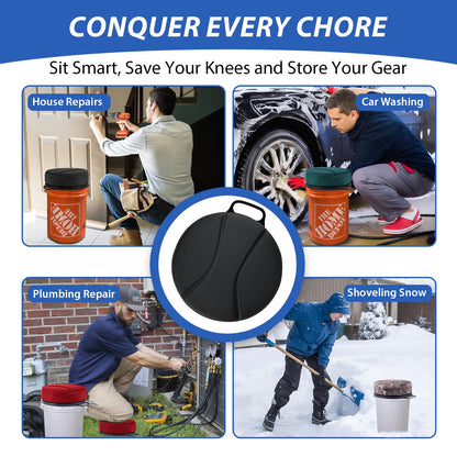 Presentastic 5 Gallon Bucket Seat with 3" Thick Seat Foam Cushion, 360°Swivel Bucket Lid Seat, Waterproof & Silent Bucket Seats for Ice Fishing, Baseball, Hunting and Camping