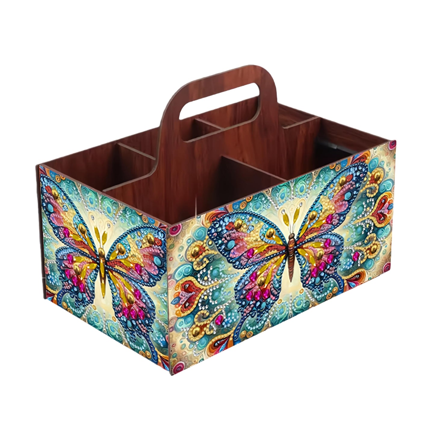 LSQFS DIY Diamond Painting Storage Box, Wooden Multi-Grid Organizer with Handle, Portable Desktop Caddy for Art Kits, Craft Tools, Makeup Brushes, Stationery Home Office