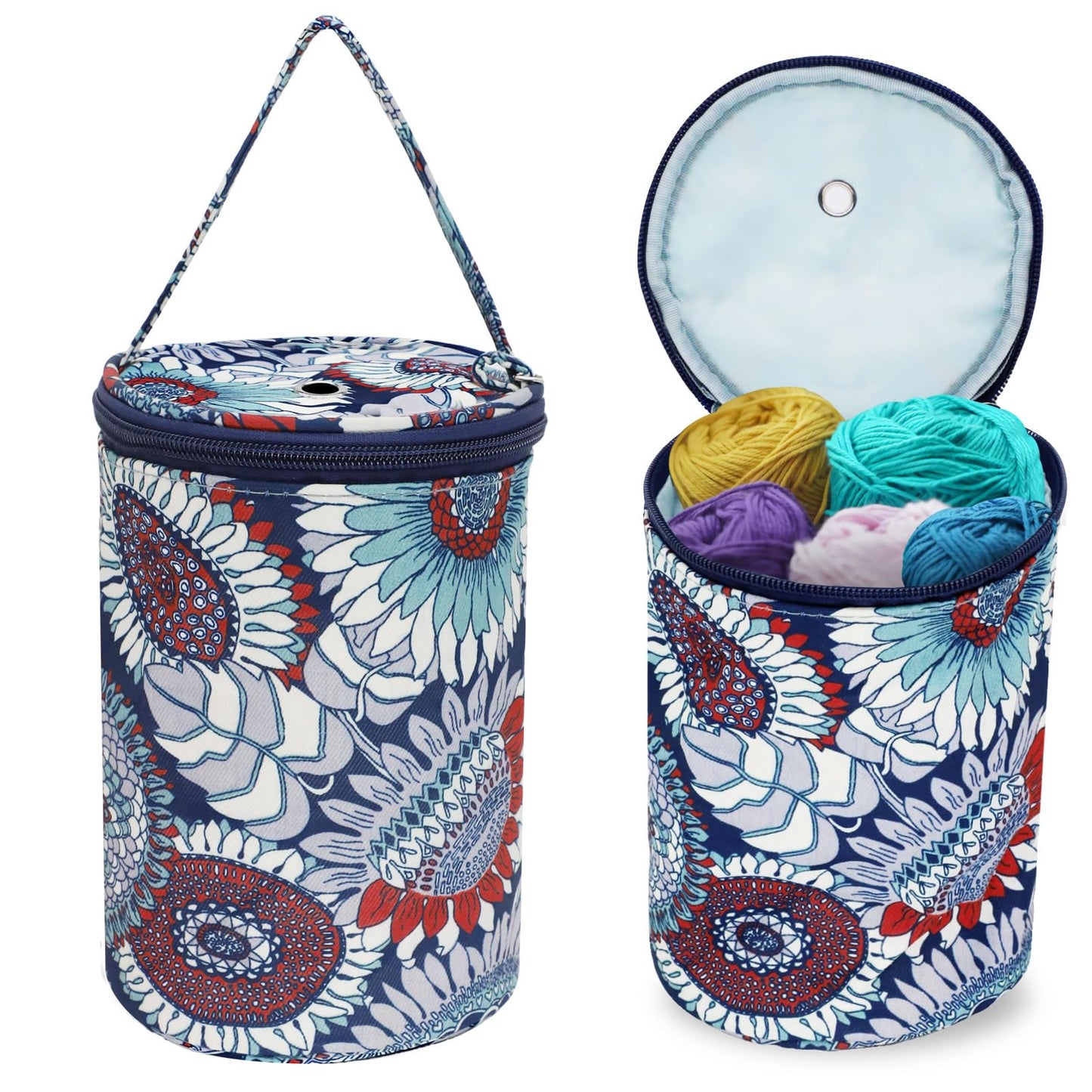 Small Portable Yarn Holder with Anti-Tangle Design, 2-3 Standard Size Balls,Yarn Storage Bag for Crocheting On The Go, Ideal Crocheting Gifts for Women and Crocheter (Blue)