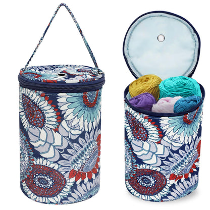 Small Portable Yarn Holder with Anti-Tangle Design, 2-3 Standard Size Balls,Yarn Storage Bag for Crocheting On The Go, Ideal Crocheting Gifts for Women and Crocheter (Blue)