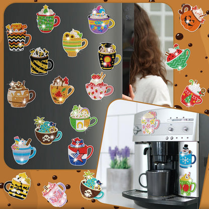 Liliaafar 30 Pcs Diamond Painting Magnets Set Diamond Art Magnets for Fridge Refrigerator Magnetic Stickers for DIY Crafts 5d Rhinestones Gem Art Painting Kits for Adults Beginners(Coffee Cup)