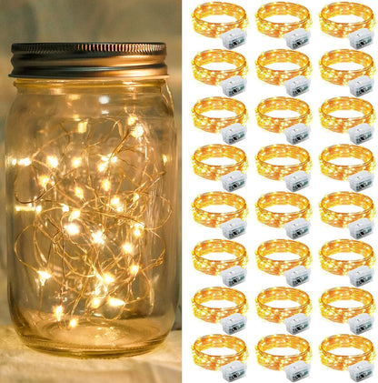 24 Pack 7Ft 20 3 Yellow Fairy Lights LED Twinkle String Lights Modes Battery Operated Waterproof Firefly Starry