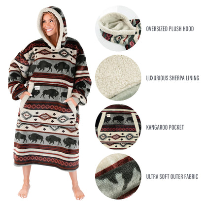 LazyOne Oversized Blanket Hoodie, Comfortable Sleepwear, Oversized Hoodies for Women and Men, One Size Fits All Wearable Blankets (Buffalo)