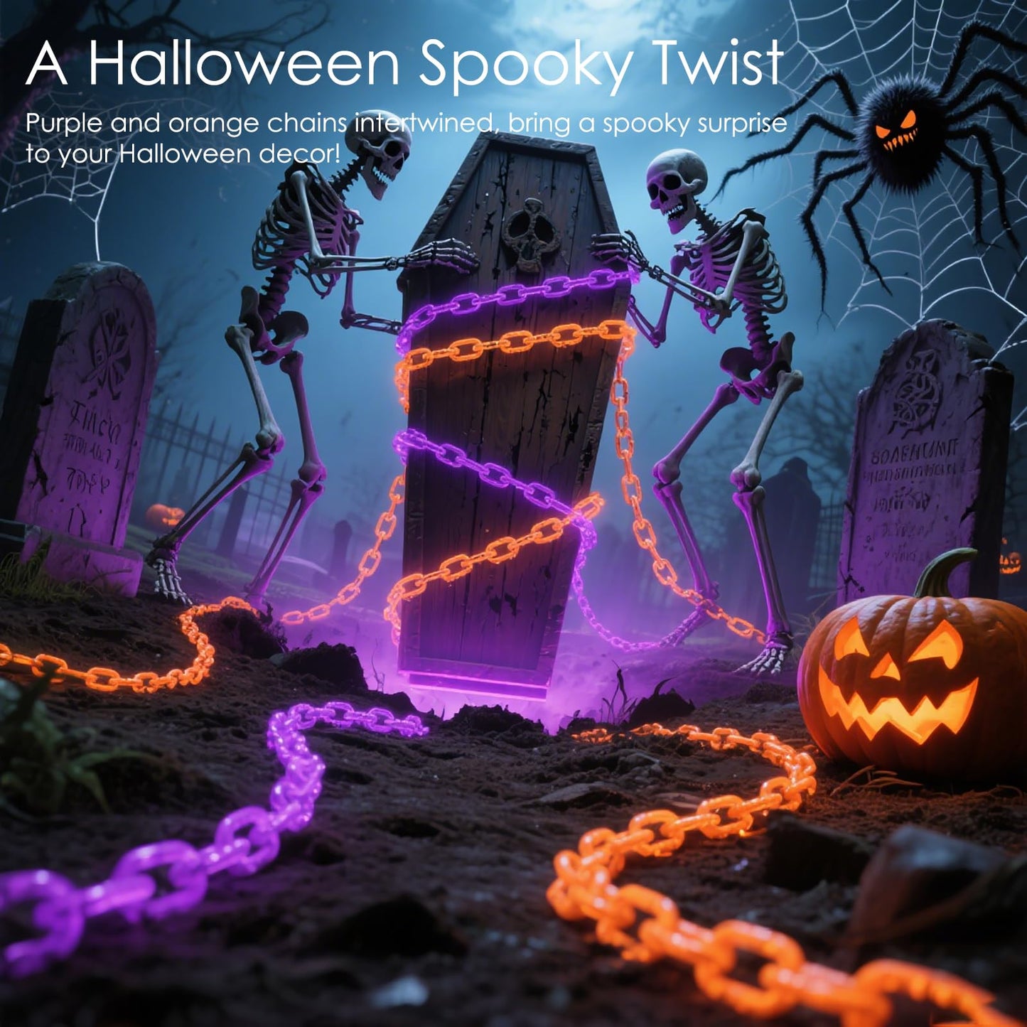 10Ft Battery Operated Plastic Chain Lights for Halloween Decorations, 8 Modes Timer Orange Halloween String Lights Waterproof Lighted Props Chains for Skeleton Dog, Haunt House,Costumes Party Decor