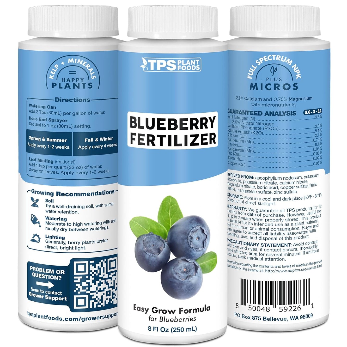 1 Blueberry Fertilizer Liquid Plant Food for Bigger Berries, Better Fruit Production & Stronger Root Development