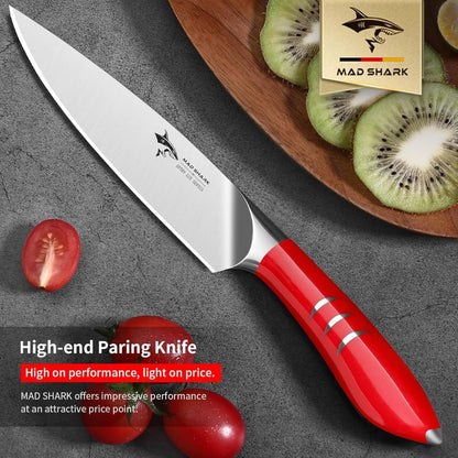 MAD SHARK Paring Knife 5 Inch Ultra Sharp, Small Kitchen Knife, German molybdenum-vanadium Stainless Steel, Ergonomic Handle Design, Chopping Knife for Precise Cutting, Peeling, Slicing