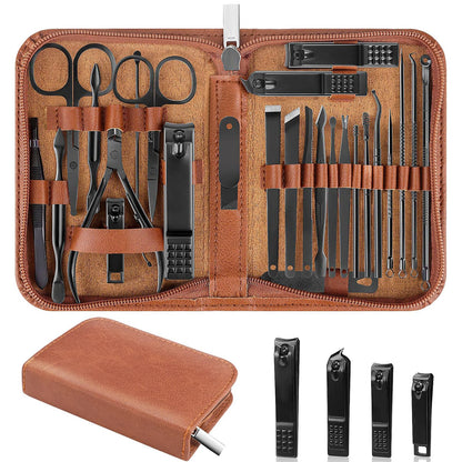 Nail Clippers Set, 26 Piece Manicure Set & Pedicure Kit, Stainless Steel Fingernail & Toenail Clipper Cutters, Professional Nail Care Tools with Luxurious Travel Case for Men and Women, Black