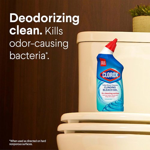 Clorox Toilet Bowl Cleaner - Clinging Bleach Gel, Ocean Mist Scent, 24 Fl Oz, Pack of 2
