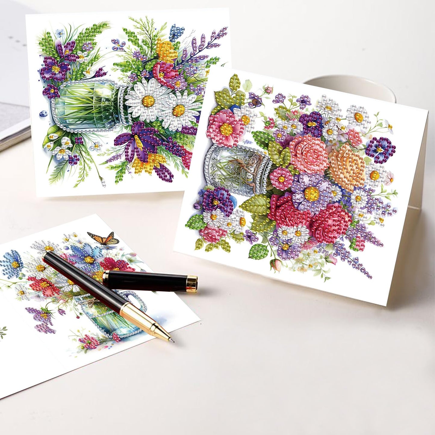 Tontut 6pcs Diamond Art Painting Greeting Card, Pretty Vase Beautiful Flowers 5D DIY Special Shape Diamond Painting Christmas Birthday Greeting Card Creative Gifts