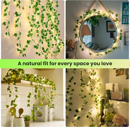 23FT 73 Ivy Vine String Lights, LED Lighted Garland with Green Leaves, USB & Battery Powered, Room Wall, Dorm, Bedroom