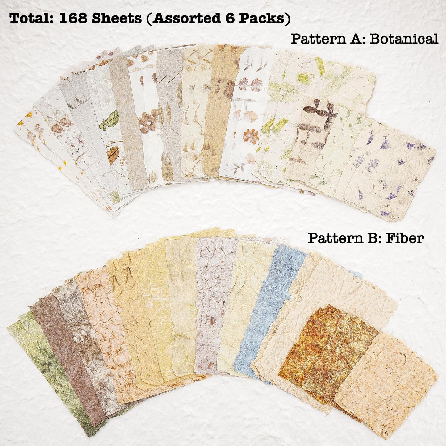 168 Sheets Scrapbook & Embossed Textured Paper Assorted Set - 6 Pack Mixed Special Papers for Scrapbooking Planner Bullet Junk Journal Supplies Collage Card Embellishment 2.4x3.2, 3.4x4.9 Inch
