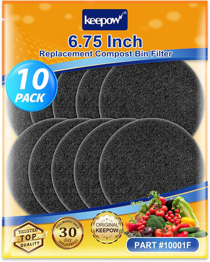 KEEPOW 10 Pack 6.75" Compost Bin Filter Replacement, Charcoal Filters for Kitchen Compost Bin