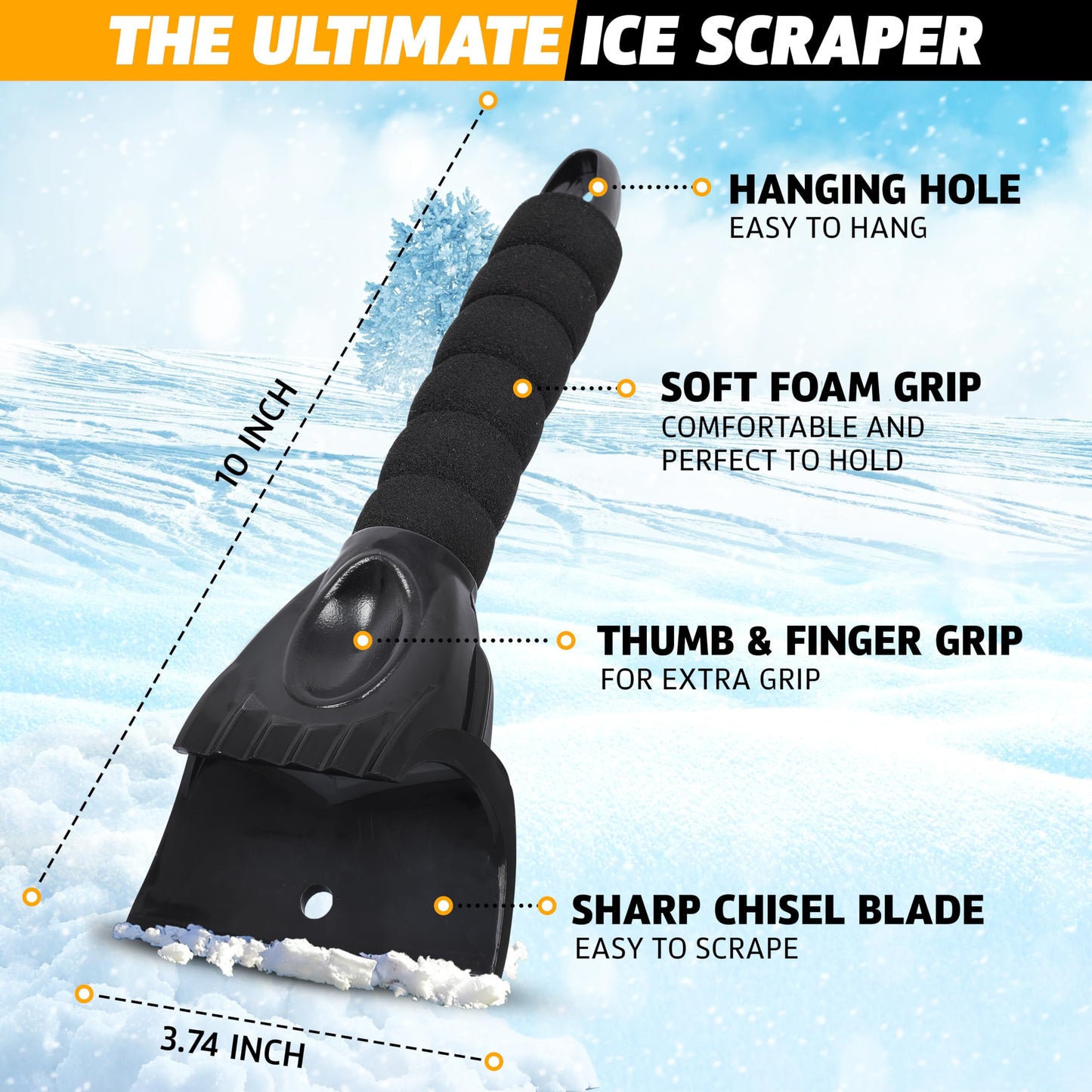 EcoNour Ice Scrapers for Car Windshield (1 Pack) | Car Ice Scraper | Window Snow Scrapper for Car to Remove Snow and Frost | Car Snow Accessories