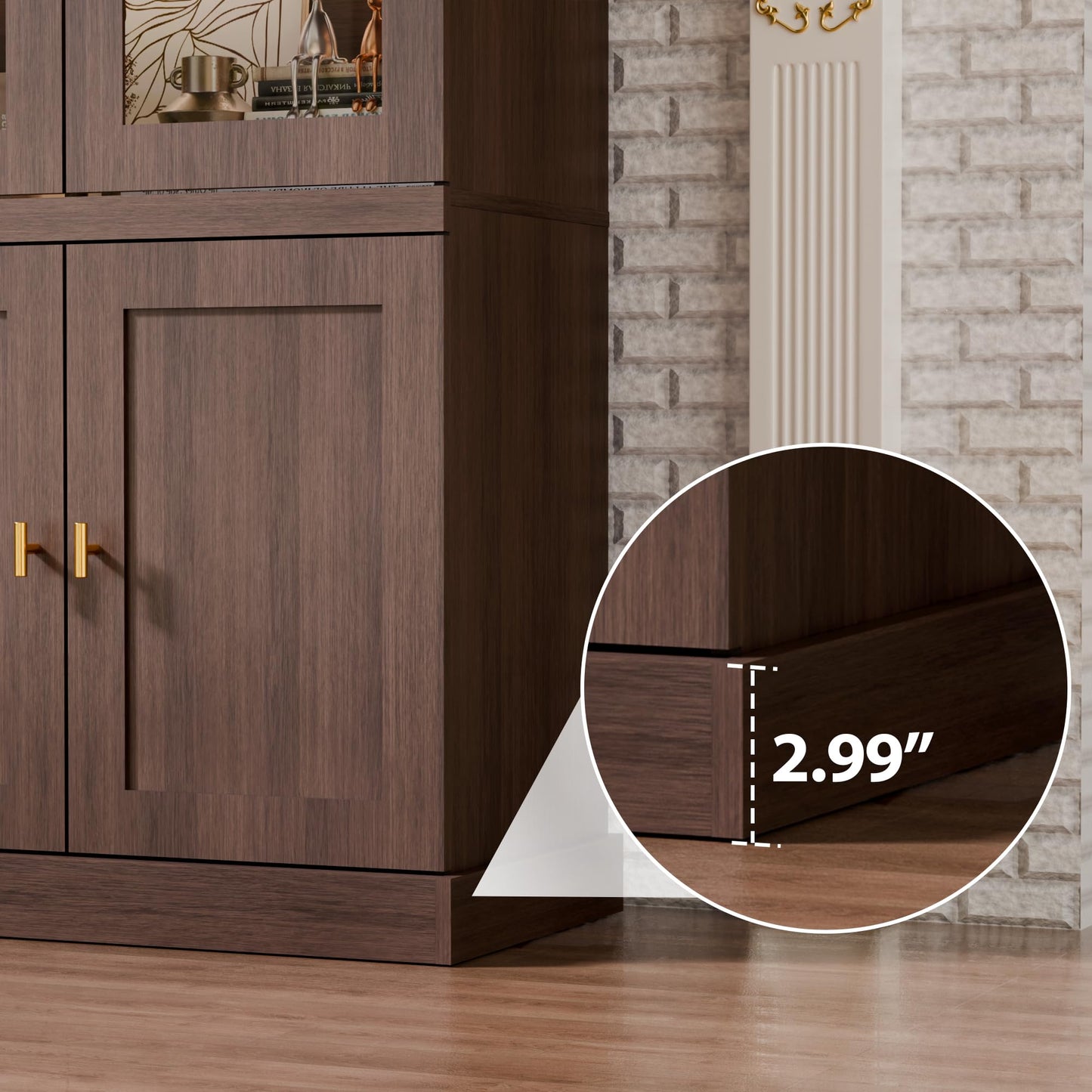 Trygoal 71'' Tall Display Cabinet with Glass Door, Mid Century Modern China Cabinet with LED Stripe, Kitchen Buffet Pantry Cupboard, Trophy Display Case for Living Room Dining Room Bedroom, Walnut
