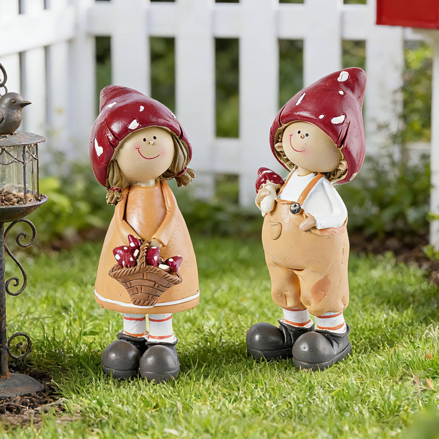 Brizoria 2-Piece Mushroom Decor Fairy Garden Accessories Outdoor Resin Cute Boy and Girl Figurines Whimsical Garden Statues Miniature Fairy Garden Supplies for Patio Yard Lawn Home