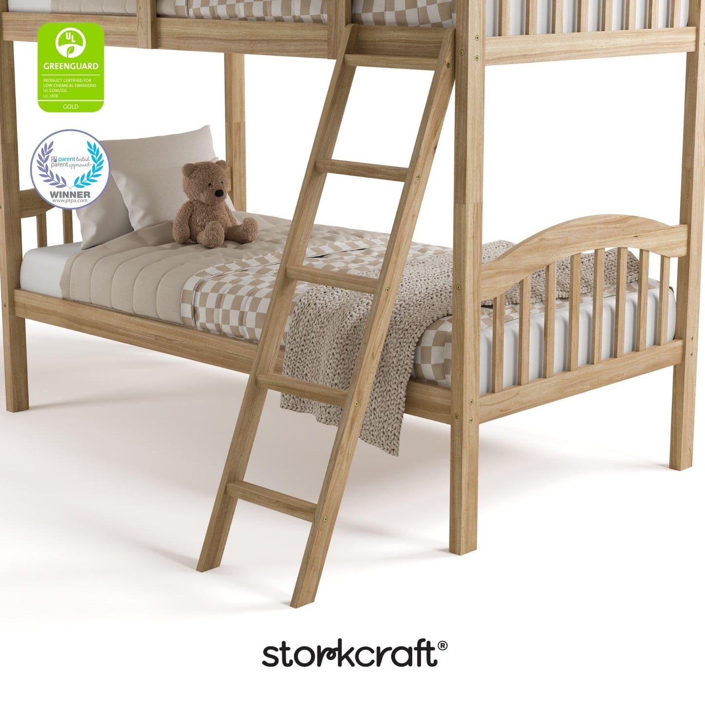 Storkcraft Long Horn Twin-Over-Twin Bunk Bed (Natural) - GREENGUARD Gold Certified, Converts to 2 Individual Twin beds