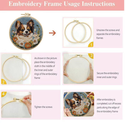 HCANPER Cute Dog Embroidery Starter Kit,DIY Needle Punch Kit, Punch Needle Kits for Beginners,Include Pre-Printed Fabric,Tools,Embroidery Hoop,Threads,Easy for Adults and Children. (Pink)