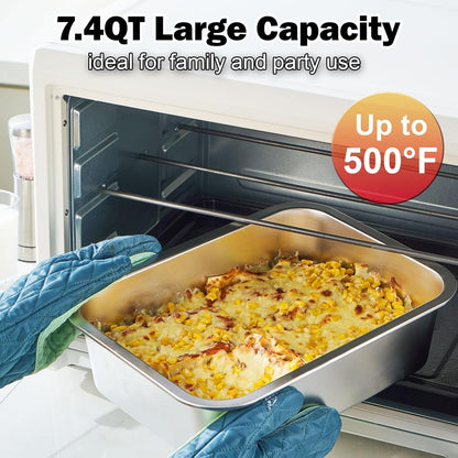 Skiennix 4-Inch Extra Deep Lasagna Baking Pan - 11x14 Inch Stainless Steel Nonstick Casserole Dish with Lid