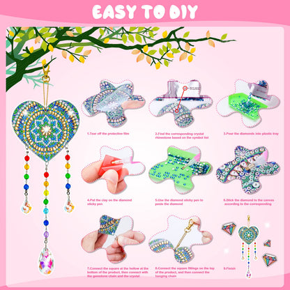Gift for 6-7-8-9-10 Yeal Old Girls Boys: Arts and Crafts for Kids Age 6-8-10-12 Diamond Art Wind Chimes Kit for Girl Toys Age 5-11 Present Sun Catcher DIY Paint by Numbers for Adult Gem Painting Kit