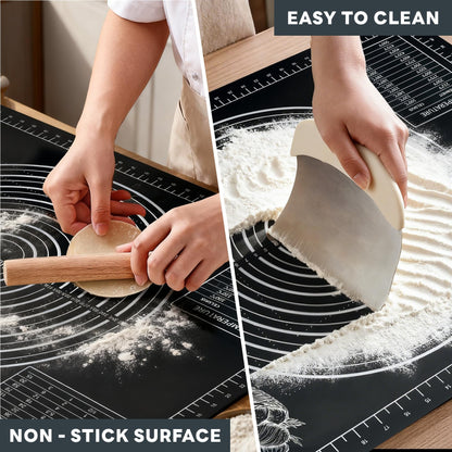 Nauvora Extra Large Baking Mat - 26" Silicone Pastry Mat, Reusable Non-Stick Dough Mat with Measurement for Fondant, Rolling Dough, Pie Crust, Pizza and Cookies, Black