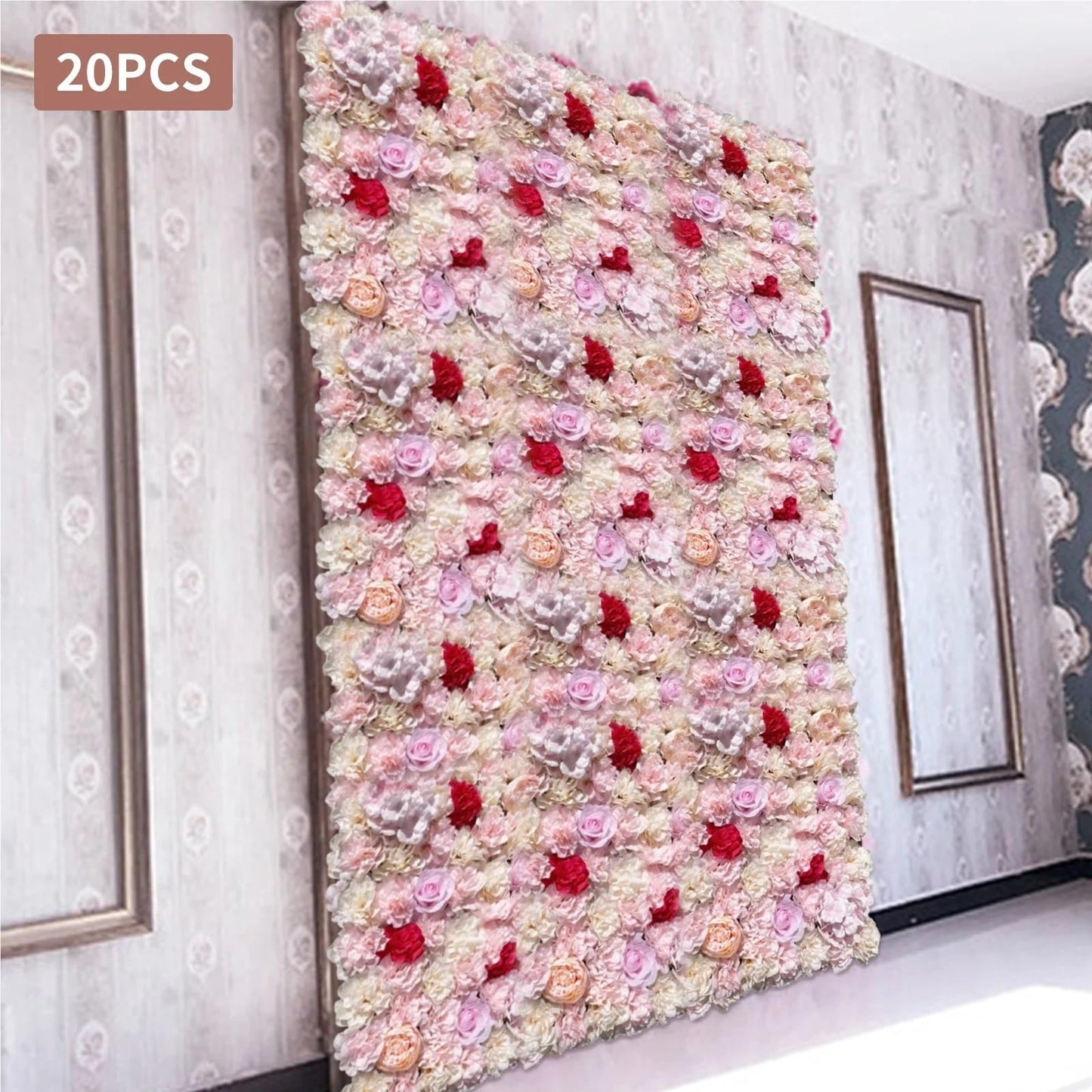 TYLPFH 20PCs Flower Wall Panel 40x60cm Artificial Flowers Backdrop Silk Fabric Wedding Garden Decoration