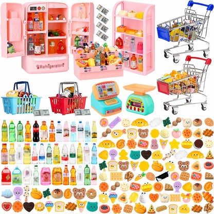 150Pcs Mini Shopping Cart Basket Miniature Food Drink Bottle Supermarket Metal Handcart Trolley
