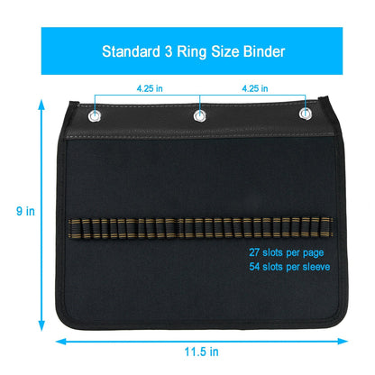 YOUSHARES 54 Slots Pencil Sleeve - Standard 3 Ring Binder Designed Pencil Page Compatible with 216 Slots Pencil Case for Watercolor Pencil, Gel Pen & Cosmetic Brush (Black)