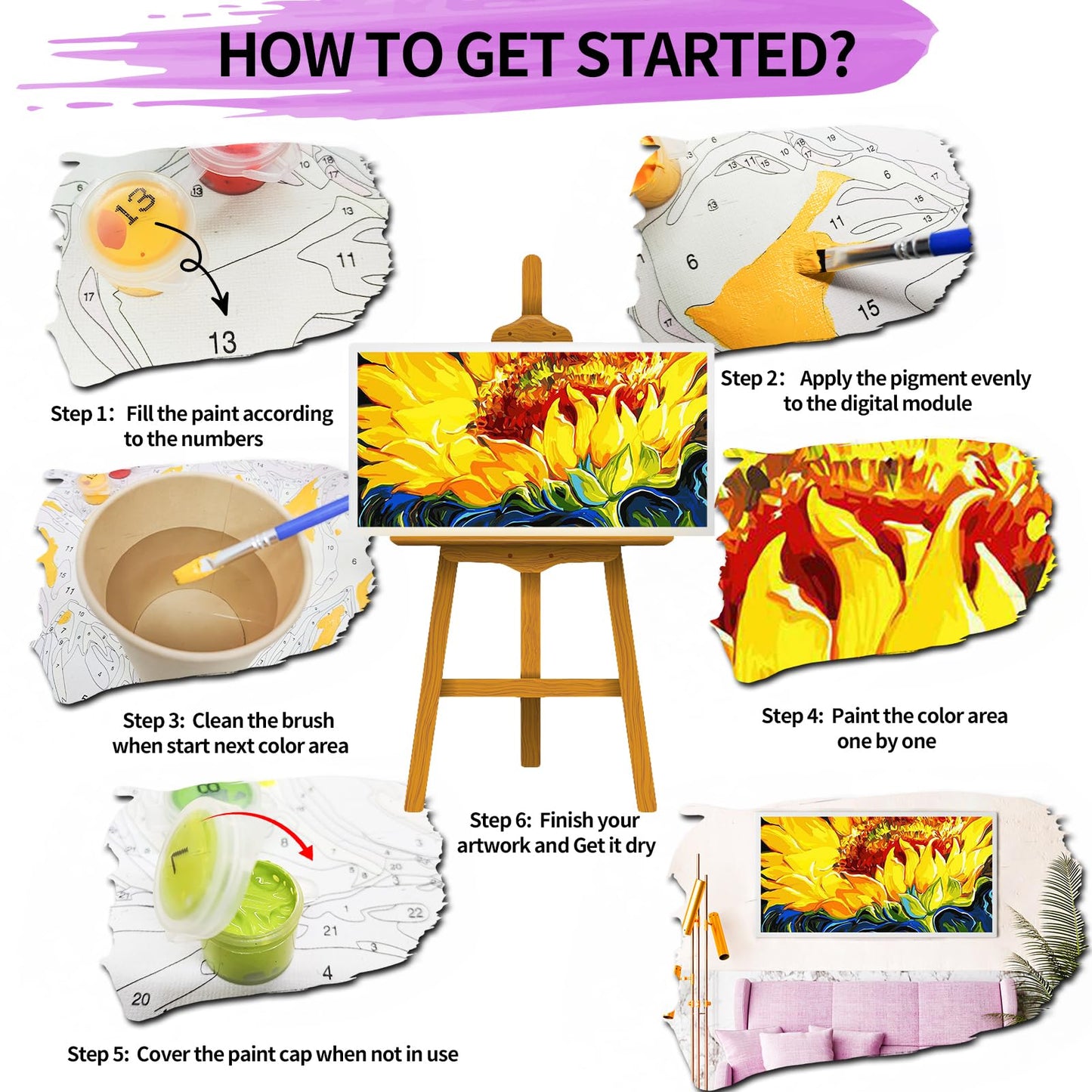 YALKIN 6 Packs Paint by Number Kits for Adults Beginners, DIY Acrylic Painting by Number Kits on Canvas Without Frame,Fruits Adults Paint by Number for Home Wall Decor Gifts 20x30CM/7.8x11.8IN
