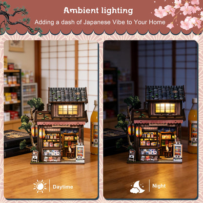 DIY Miniature House Kit, DIY Book Nook with LED Light | 3D Puzzles for Adults and Teens, Tiny House Building Kits for Bookshelf Decor, Relaxing Gift for Craft Lovers | Kasuga Grocery Store
