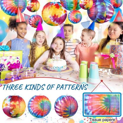 10 Pcs Tie Dyed Groovy Paper Lanterns Chinese/ Japanese Lanterns Groovy Party Decorations Tie Dye Party Supplies Classroom Hanging Ceiling Decorations for Home Decor Parties Weddings (12 Inch/ 6 Inch)