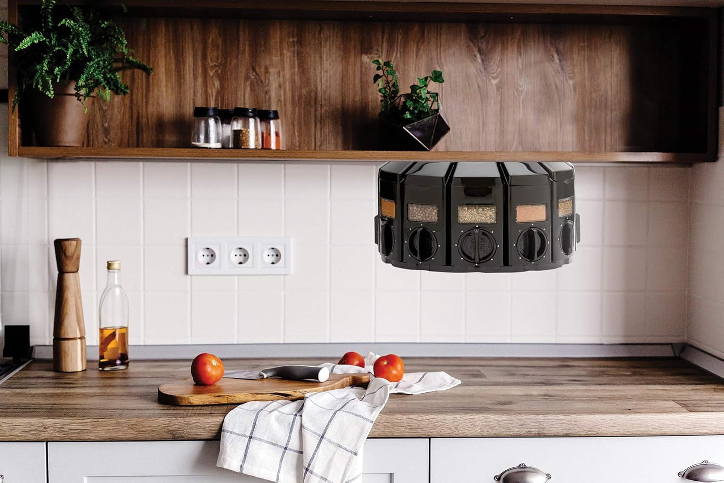 12 8.75 8.75 6 inches Kitchen Art Spice Rack Select-A-Spice Auto-Measure Carousel Compartments Black x x