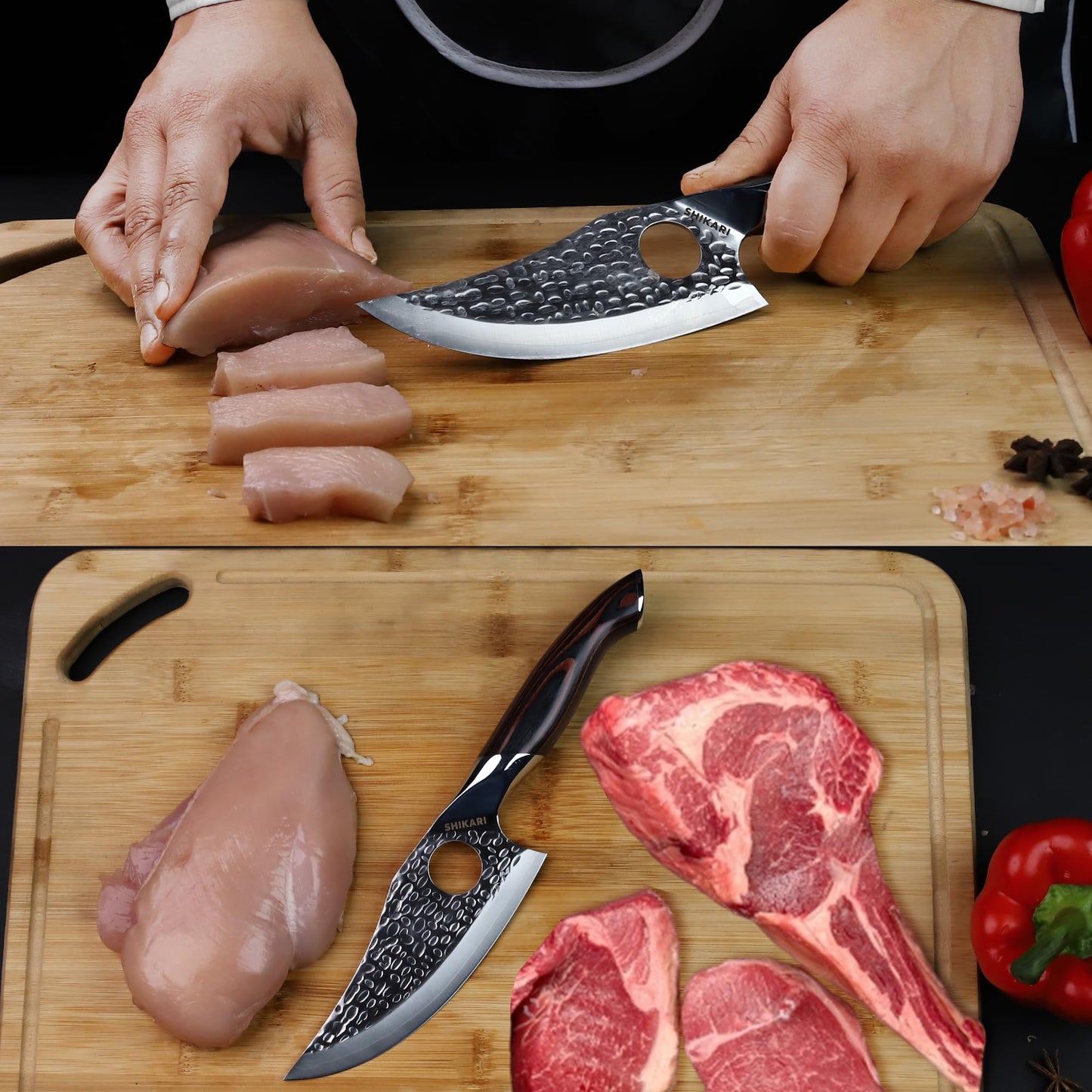 SHIKARI Viking Knife for Men – 6 inch Full Tang Japanese Kitchen Knife with VG10 Steel Blade, Hammer Finish, Ergonomic PakkaWood Handle, ABS Sheath – Northern Style Viking Knives Gift