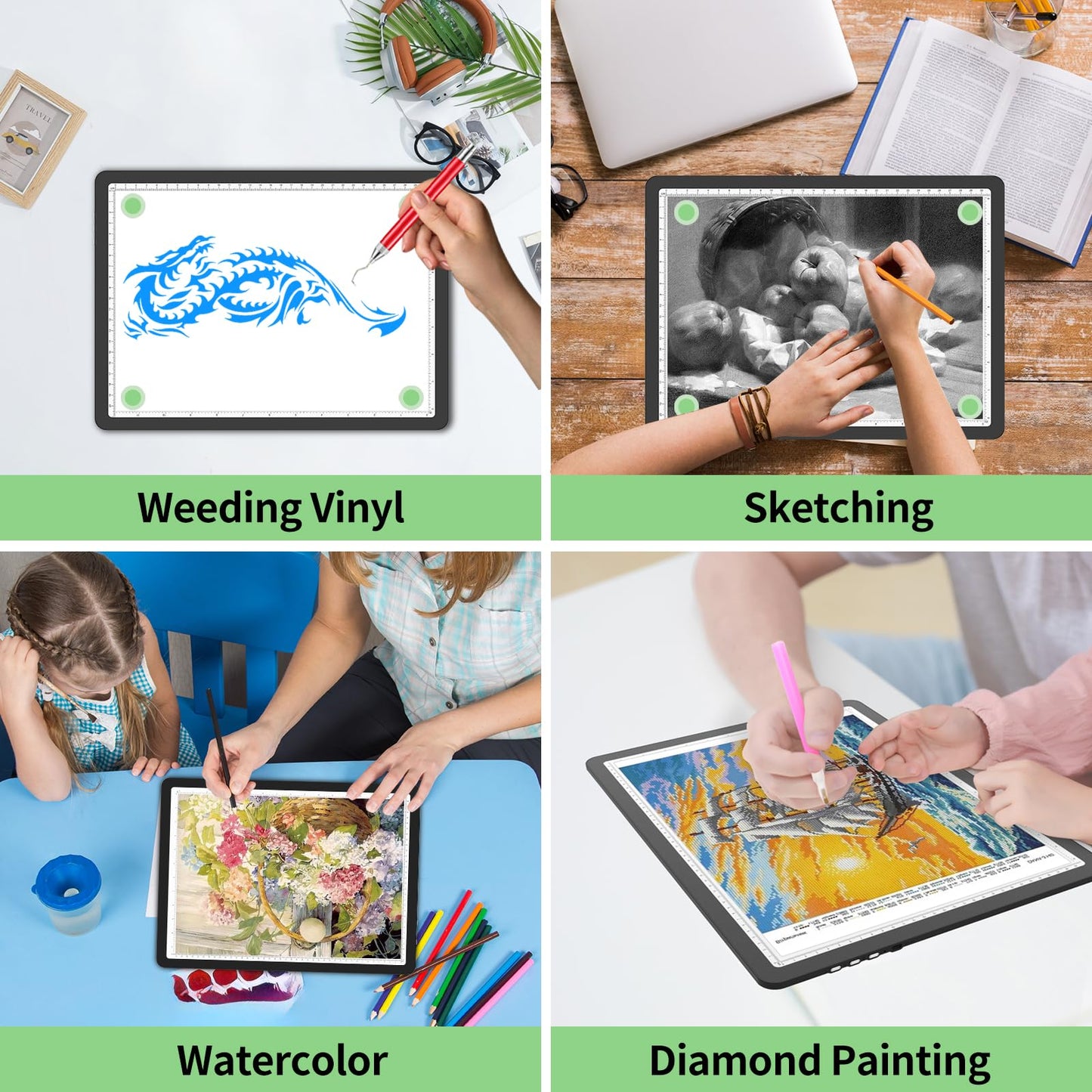 Phylosal Rechargeable A4 Light Pad with Carry Bag, Ultra-Thin Magnetic Tracing Light Box for Drawing, Diamond Art Painting Light Board with Side Button, Super Bright Light Table for Sketching (Black)