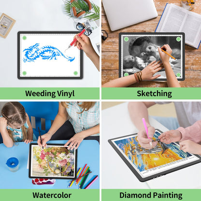 Phylosal Rechargeable A4 Light Pad with Carry Bag, Ultra-Thin Magnetic Tracing Light Box for Drawing, Diamond Art Painting Light Board with Side Button, Super Bright Light Table for Sketching (Black)