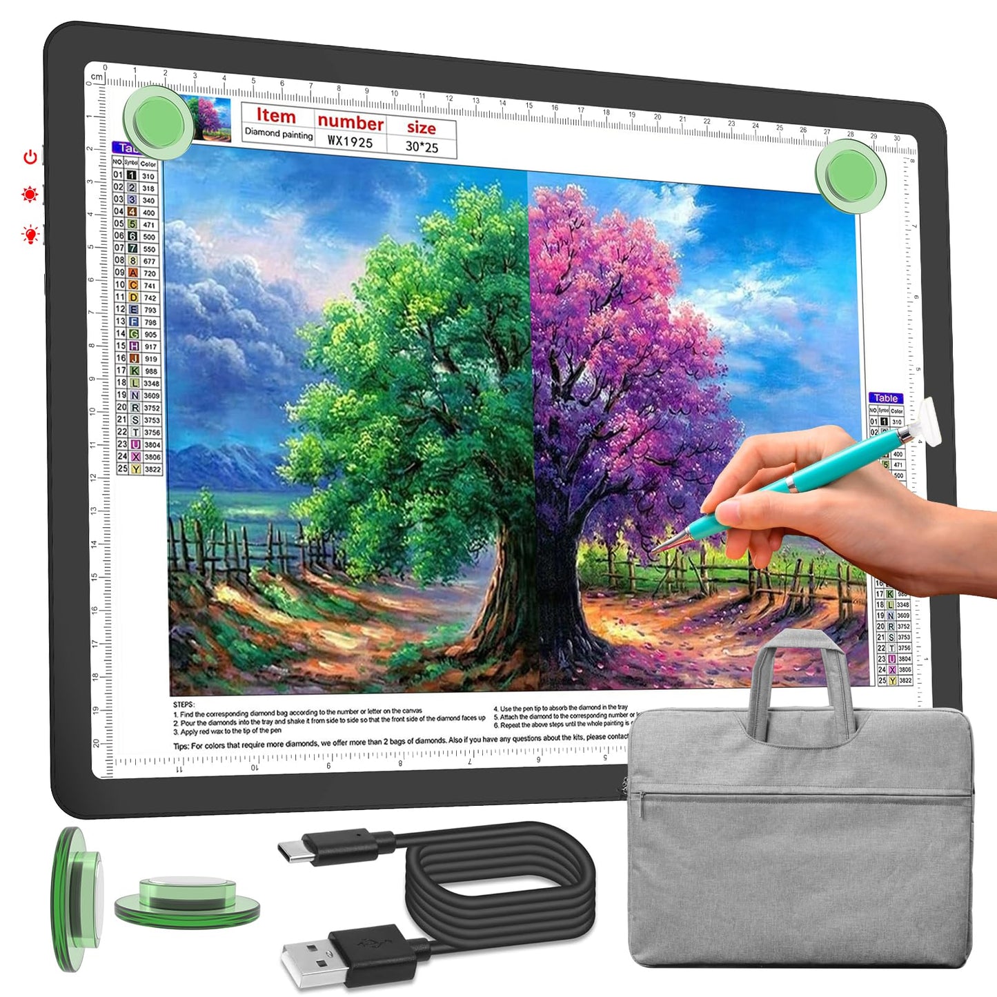 Phylosal Rechargeable A4 Light Pad with Carry Bag, Ultra-Thin Magnetic Tracing Light Box for Drawing, Diamond Art Painting Light Board with Side Button, Super Bright Light Table for Sketching (Black)