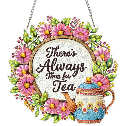 MEIYUDA Flower Wreath Diamond Art Hanging Kits, DIY Tea Flower Wreath Diamond Painting Window Hanging Ornament for Adults, 5D Special Shape Rhinestone Pendant for Home Decor and Holiday Gift