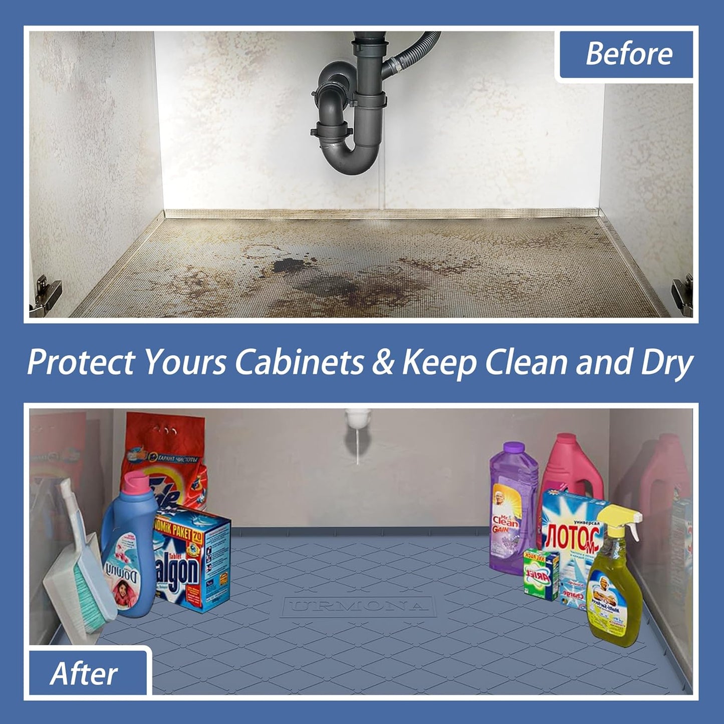 Under Sink Mat for Kitchen, 40" x 22" Silicone Waterproof Liner for Cabinet Sink Protection