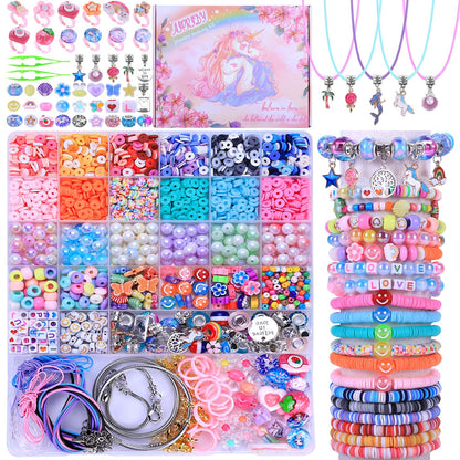 AIPRIDY 3200 Pieces Girls Toys Bracelet Making Kit, Unicorn/Mermaid Clay Beads Jewelry Activity Kit, DIY Crafts Birthday Christmas Gifts for Girls Ages 5 6 7 8 9 10 11 12 Years Old (Light Pink)